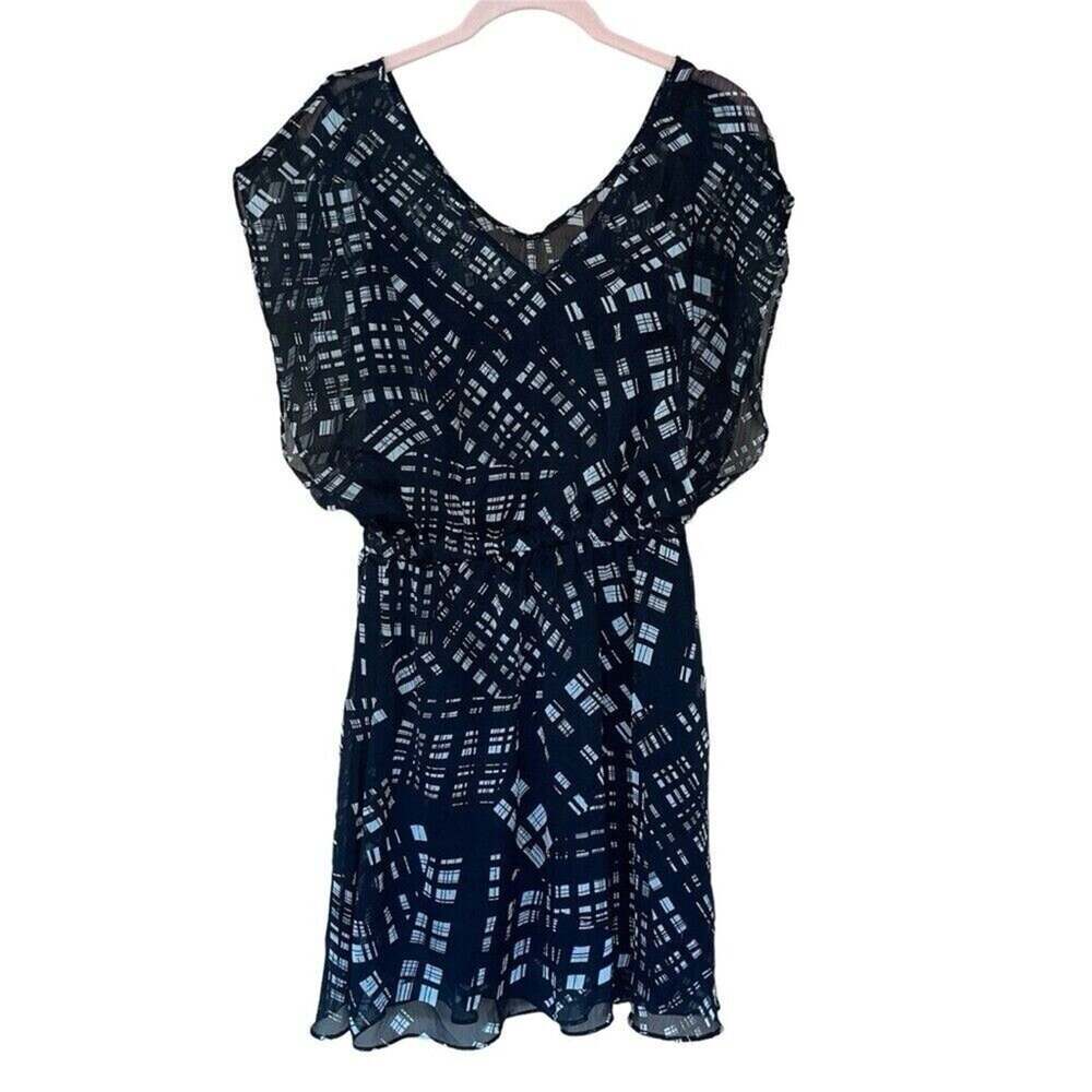 Express Black and White Mini Dress Sheer Overlay Slip Flutter Sleeve Size M Y2K